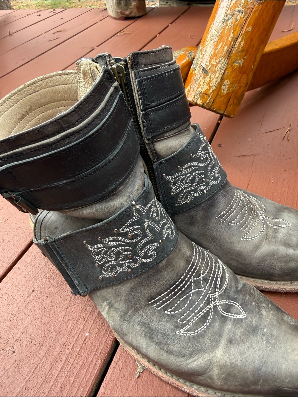Freebird by Steven Gray Distressed Leather Embroidered Ankle Booties - Picture 2 of 5